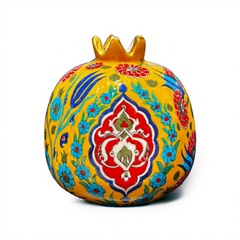 20cm quartz yellow pomegranate with multicolour tulip, daisy and medallion iznik floral pattern