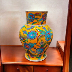 35cm quartz yellow vase with phoenix and peony flowers iznik floral pattern
