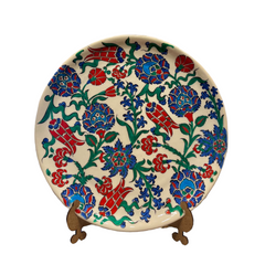 32cm Quartz plate with tulips hyacinths and peony iznik pattern