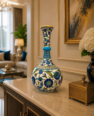 Handmade Iznik Ceramic Vase | Blue Floral Quartz Vase | Turkish Pottery | Luxury Home Decor | Ottoman Style Decorative Vase