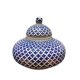 30cm quartz space jar with geometrical navy blue clover pattern