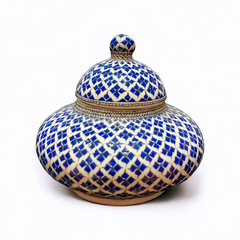 20cm Quartz jar with navy blue geometric clover pattern