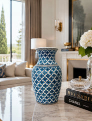 Handmade Iznik Quartz Ceramic Vase 25 cm | Blue White Turkish Vase | Ottoman Home Decor | Luxury Quartz Ceramic | Artisan Gift