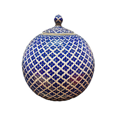 30cm quartz globe jar with geometrical navy blue clover pattern