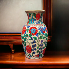 25cm Quartz vase with tulip, carnation,rose classic iznik floral pattern