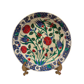 30cm quartz plate with tulip and rose iznik floral pattern
