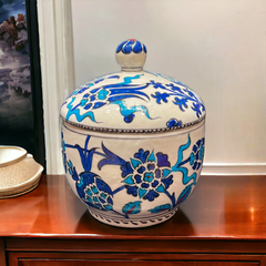 15cm quartz jar with lid tulip hyacinths and pomegranate iznik floral pattern