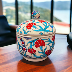 15cm quartz jar with lid carnations iznik floral pattern