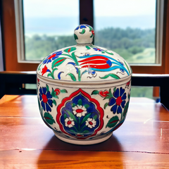 15cm quartz jar with lid tulip and daisy iznik floral pattern