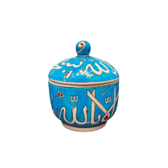 15cm quartz jar with lid turquoise background calligraphy pattern