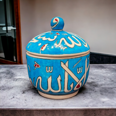 15cm quartz jar with lid turquoise background calligraphy pattern