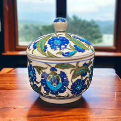 15cm quartz jar with lid classic iznik damascus pattern