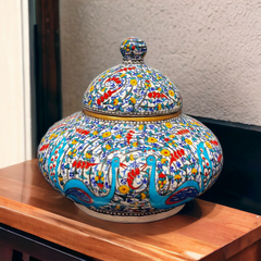 22cm quartz jar with peacook and tezhip pattern