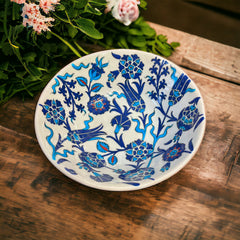 30cm quartz deep bowl with blue turquoise tulips,lily,pomegranate flower,hyacinths,carnation pattern