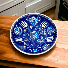 25cm Quartz bowl with tulip and pomegranate floral iznik pattern