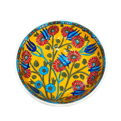 22cm quartz bowl with yellow background tulip and daisy iznik pattern