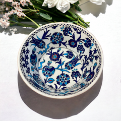 22cm quartz deep bowl with blue turquoise tulips,lily,pomegranate flower,hyacinths,carnation pattern
