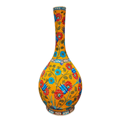 50cm Quartz vase with Yellow background tulip and daisy floral iznik pattern
