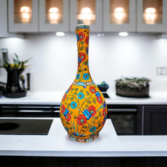 50cm Quartz vase with Yellow background tulip and daisy floral iznik pattern