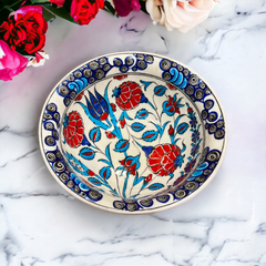 20cm quartz bowl with iznik floral tulip rose and daisy pattern