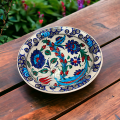 20cm quartz bowl with iznik floral tulip and peony pattern