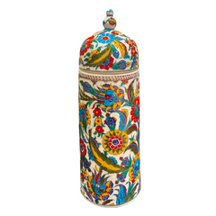 40cm Quartz Cylender Vase with floral iznik multicolour pattern
