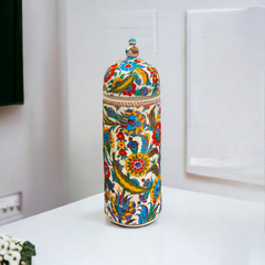 40cm Quartz Cylender Vase with floral iznik multicolour pattern