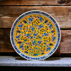 50cm quartz plate with iznik yellow background floral tulip and daisy pattern