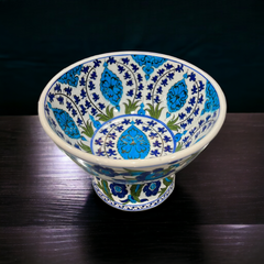 25cm Quartz footed bowl with iznik damascus floral pattern