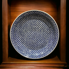 60cm Quartz plate with Geometrical navy blue clover pattern