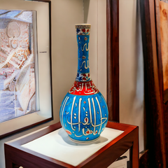 55cm Quartz vase with turquoise background calligraphy pattern