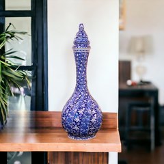 70cm quartz Twisted vase with blue white iznik Lotus pattern