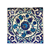 28cm Quartz tile with blue white tulip and carnation floral pattern