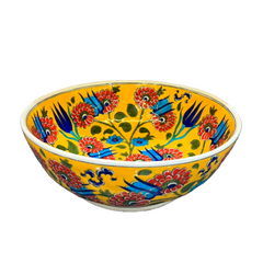28cm Quartz bowl with Classic Iznik Yellow background tulip floral Pattern