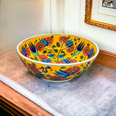 28cm Quartz bowl with Classic Iznik Yellow background tulip floral Pattern