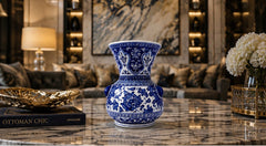Handmade Iznik Ceramic Vase 22 cm | Blue & White Turkish Pottery | Ottoman Floral Vase | Luxury Home Decor | Collector Gift