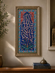 Large Handmade Iznik Ceramic Wall Panel – Tree of Life Tile Art – Ottoman Floral Wall Decor – Framed Turkish Ceramic Artwork