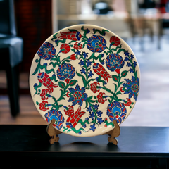 32cm Quartz plate with tulips hyacinths and peony iznik pattern