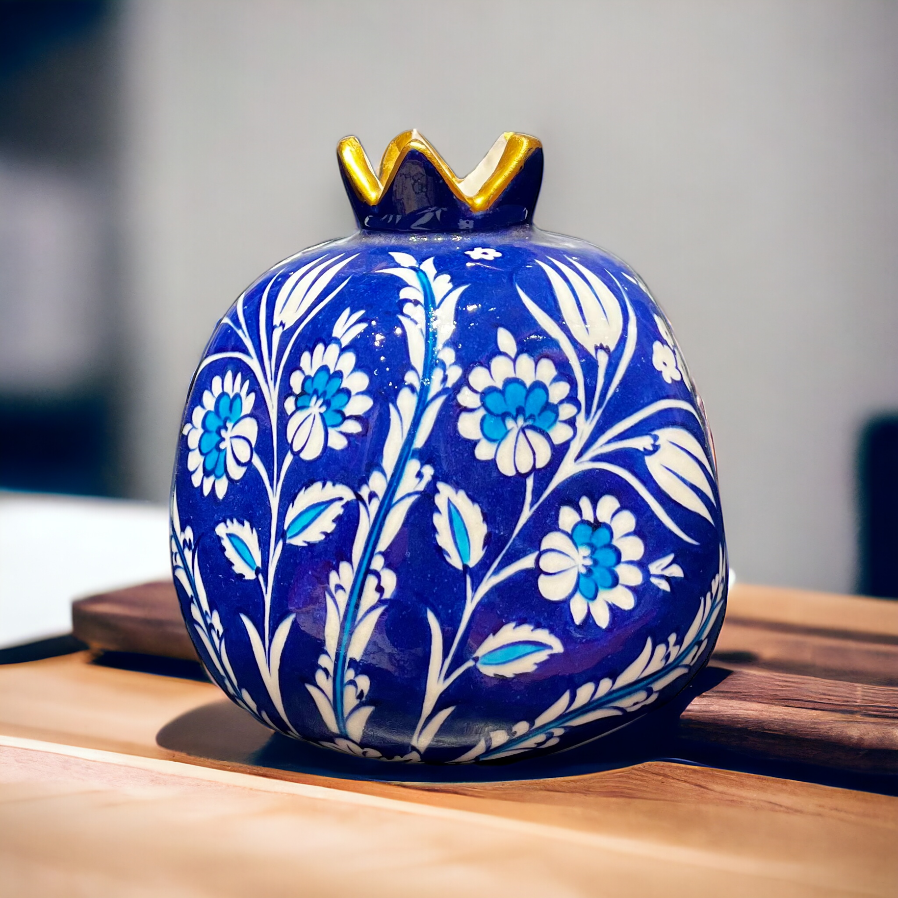 20cm quartz blue background pomegranate with tulip and daisy iznik pattern