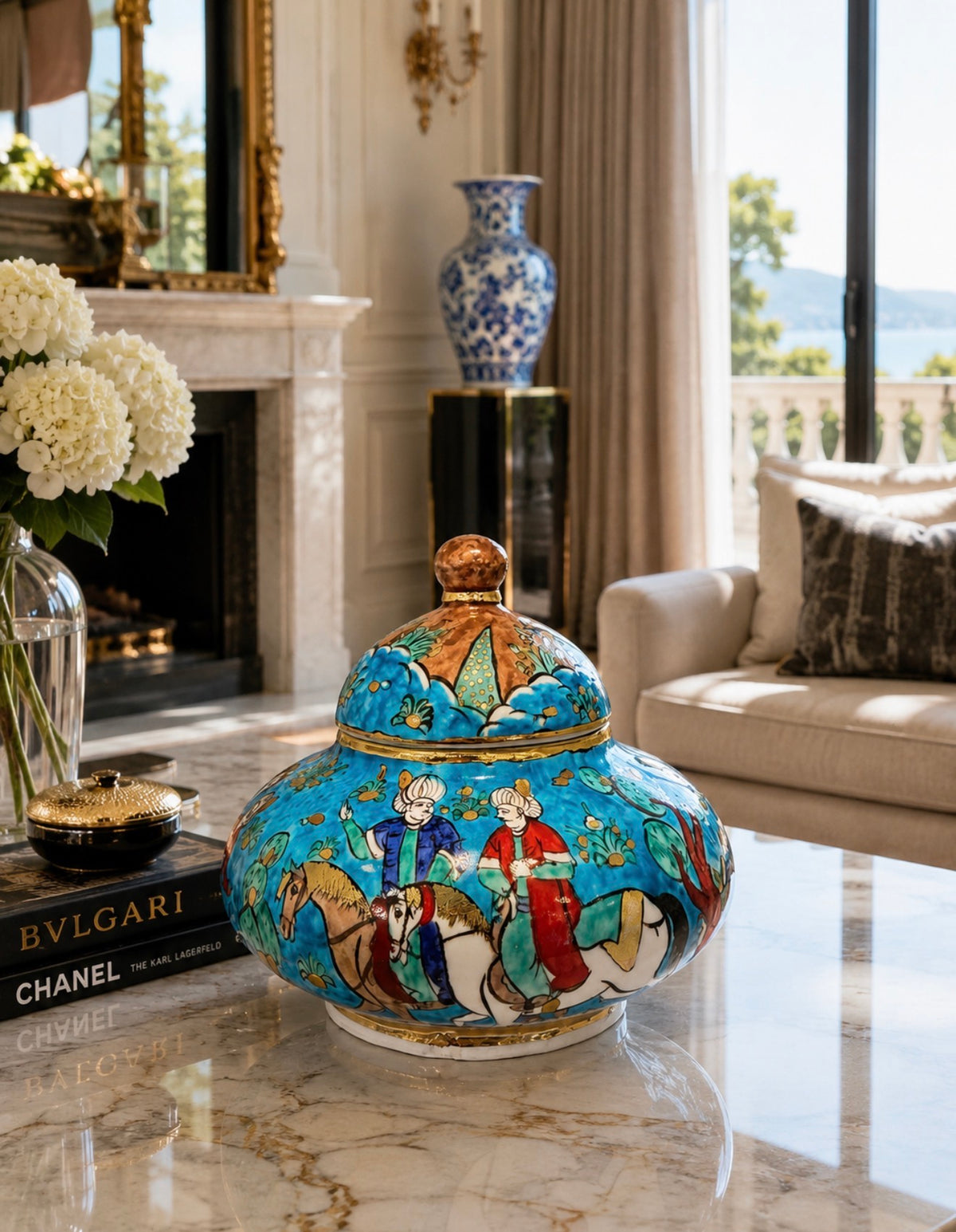Handmade Ottoman Quartz Ceramic Jar with Lid | Iznik Pottery | Turkish Quartz Ceramic | Luxury Home Decor | Collectible Art | Blue Jar