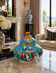 Handmade Ottoman Quartz Ceramic Jar with Lid | Iznik Pottery | Turkish Quartz Ceramic | Luxury Home Decor | Collectible Art | Blue Jar