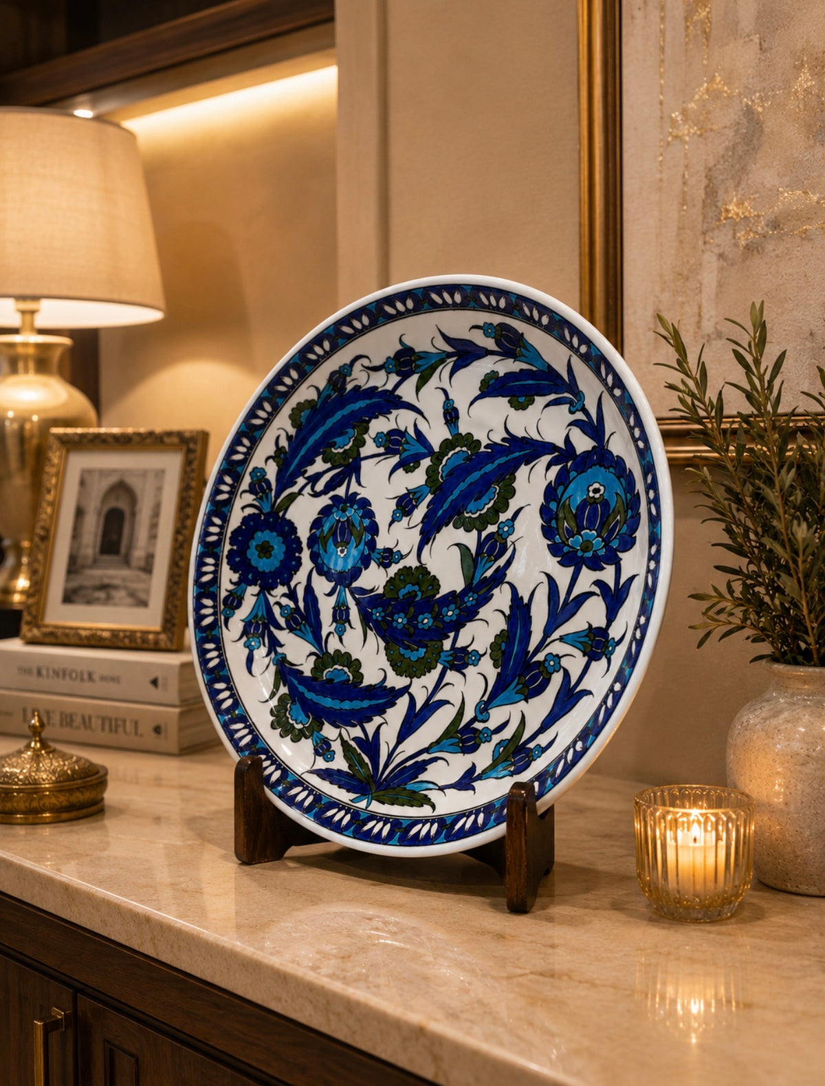 Handmade Iznik Quartz Ceramic Plate | Blue Ottoman Wall Decor | Turkish Pottery | Quartz Ceramic Plate | Luxury Home Decor | Floral Serving Plate