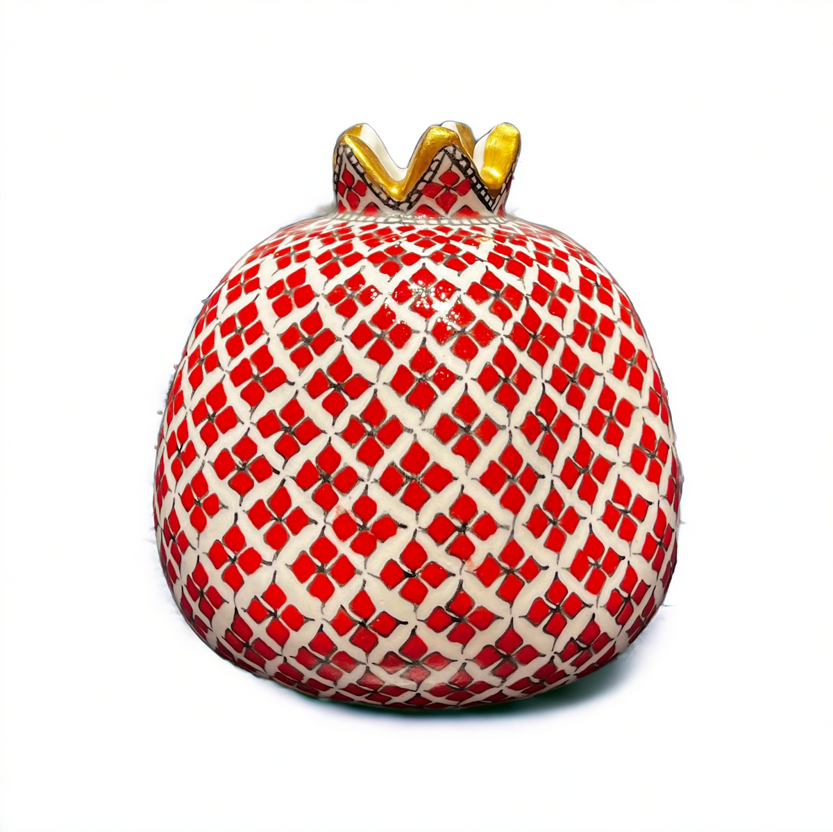 20cm quartz pomegranate with red geometric clover pattern