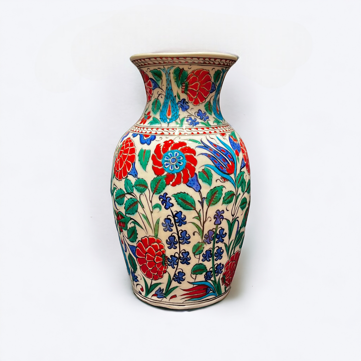 25cm Quartz vase with tulip, carnation,rose classic iznik floral pattern