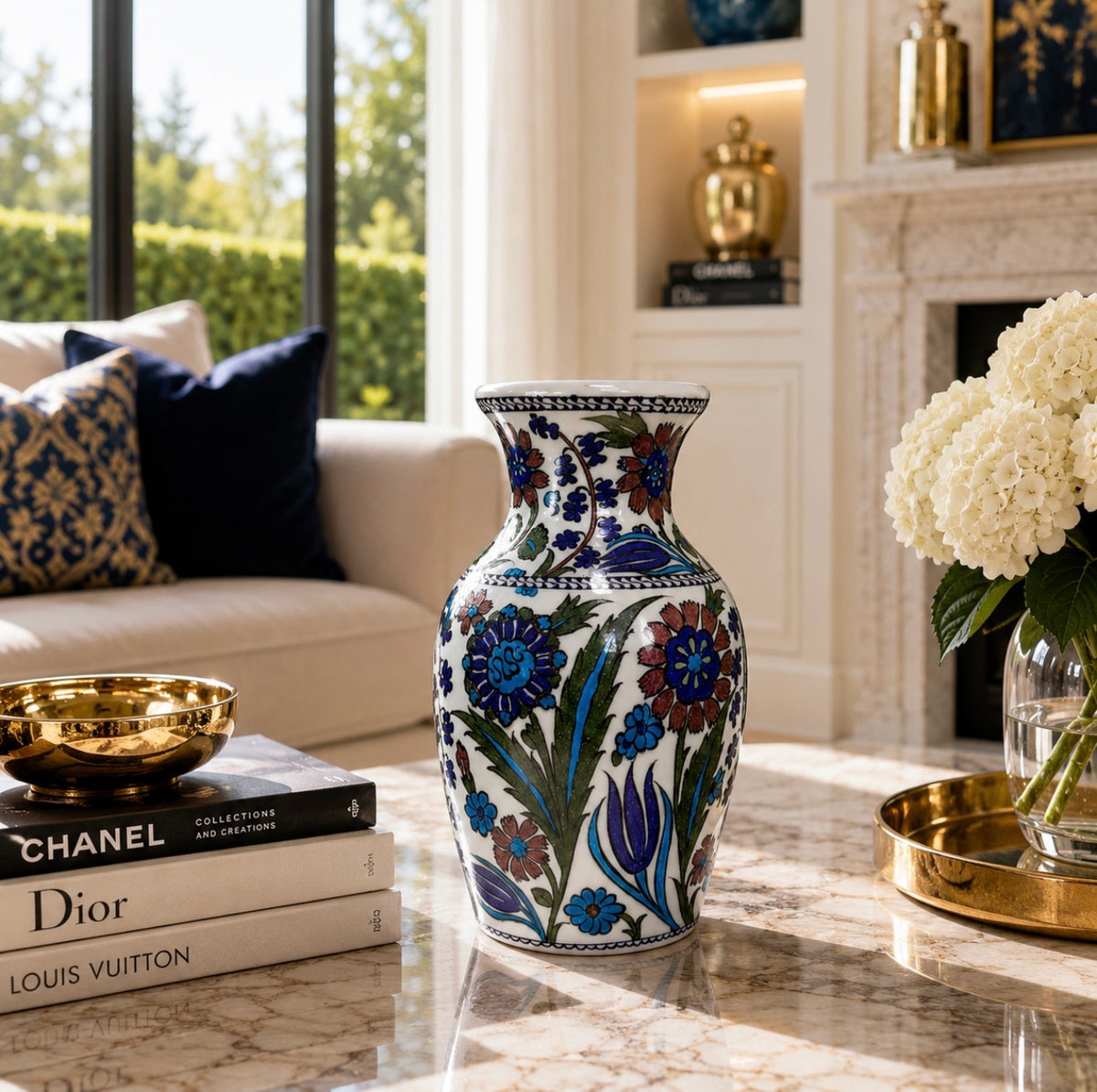 25 cm Handmade Iznik Ceramic Vase, Ottoman Art Vase, Turkish Pottery, Luxury Home Decor, Hand Painted Floral Vase, Turkish Ceramic