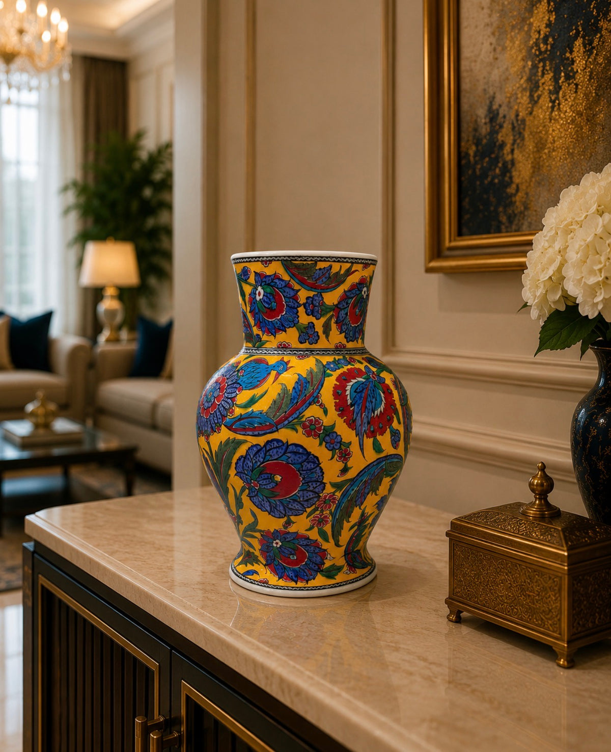 Handcrafted Yellow Iznik Floral Vase – Quartz Ceramic