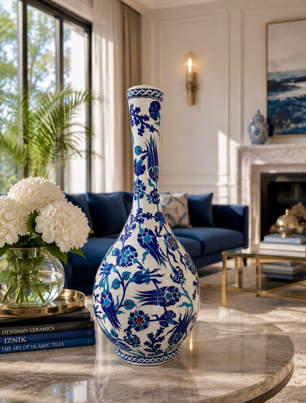 Handcrafted Iznik Tulip Vase – Blue & Turquoise Quartz Ceramic