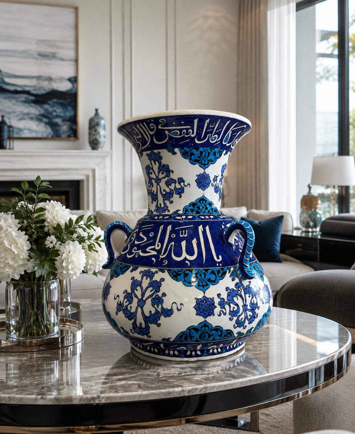 Calligraphy Iznik quartz vase