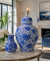 Handcrafted Blue & White Iznik Decorative Jar & Vase Set – Quartz Ceramic