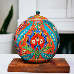 30cm quartz globe jar with pink background medallion and peony’s iznik floral pattern